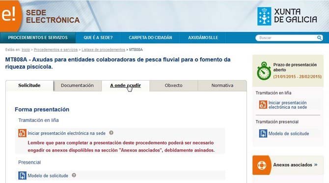 Imaxe do portal da Xunta para a xestión de Axudas para entidades colaboradoras de pesca fluvial para o fomento da riqueza piscícola.